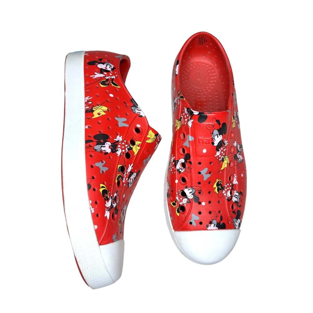 Native x Disney Jefferson Slip On Shoe Minnie Mouse Print Red Cap Toe 9